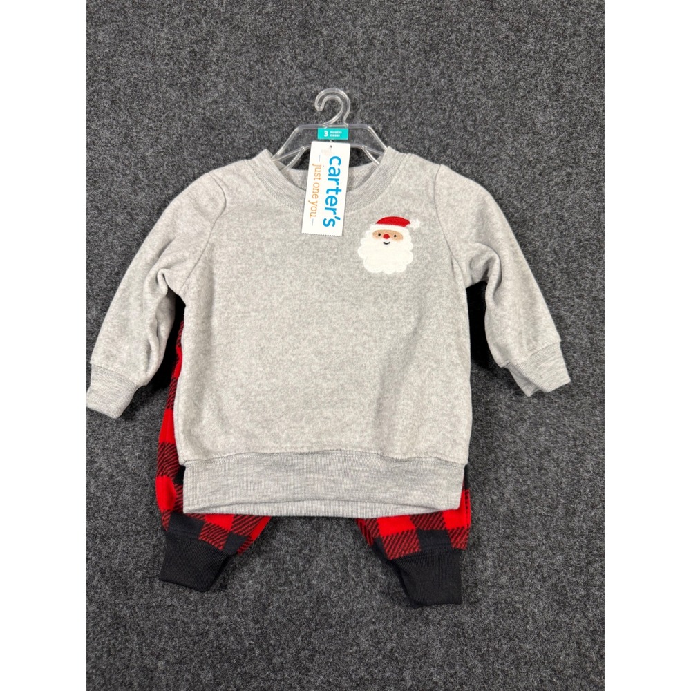 Carters Just One You Baby 3M Santa Fleece Sweatshirt Buffalo Plaid Pants Set NWT